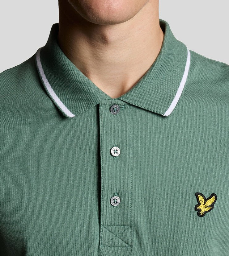 Lyle & Scott Tipped Collar Green Polo Green