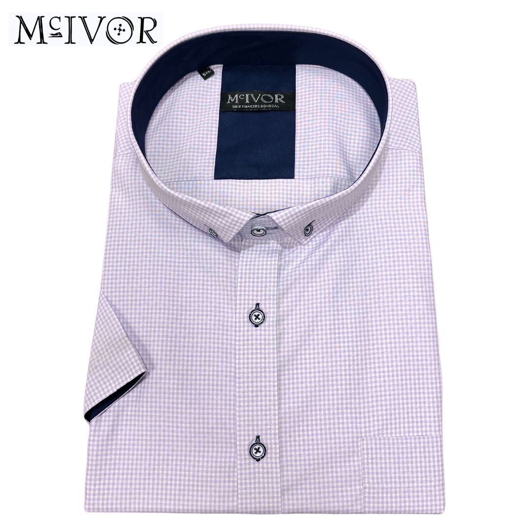 Mc Ivor Oisin Lilac Check Short Sleeve Shirt