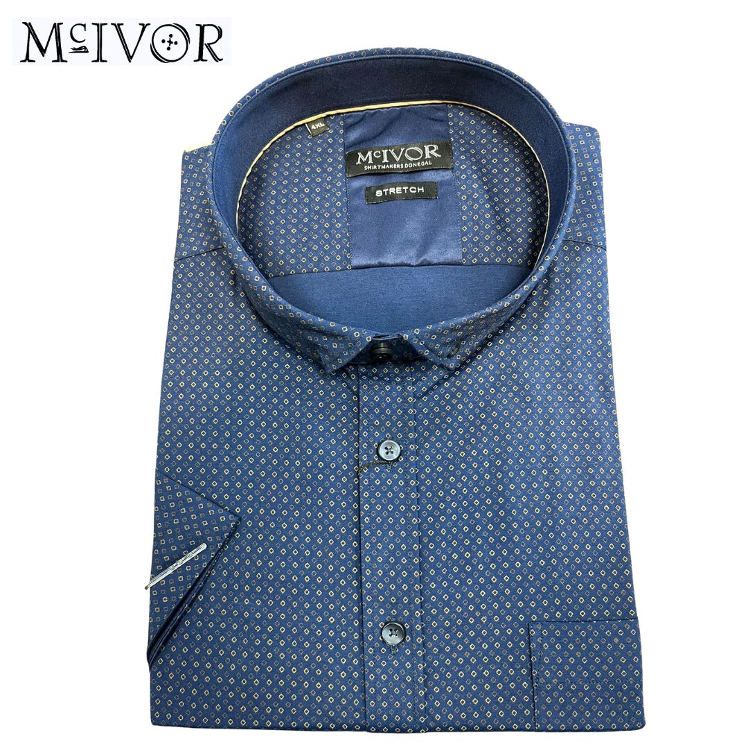 Mc Ivor Seamus Navy Shirt / Brown Print Navy