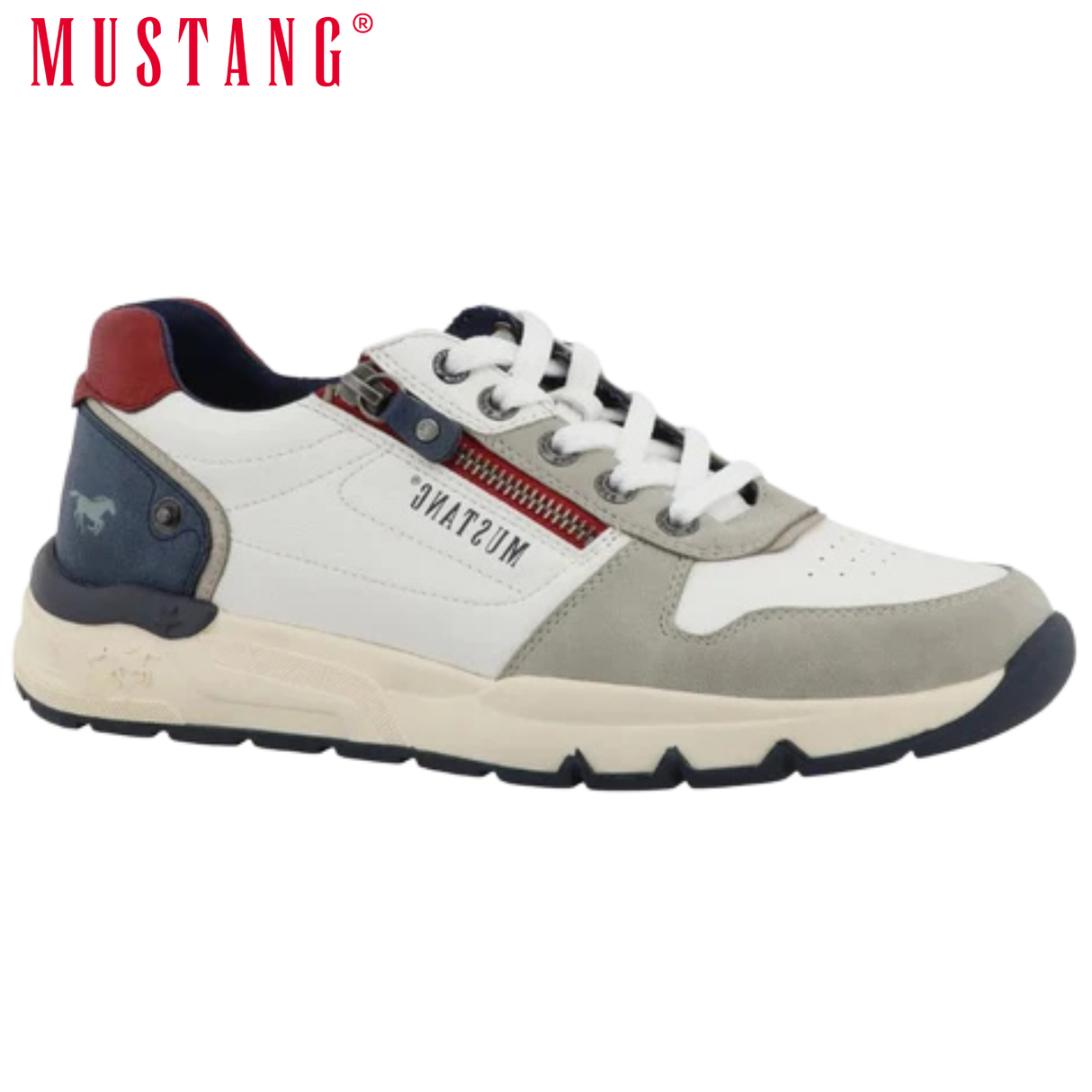 Mustang White & Navy Side Zip Sneakers White