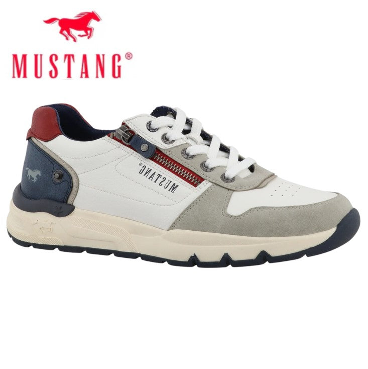 Mustang White & Navy Side Zip Sneakers White