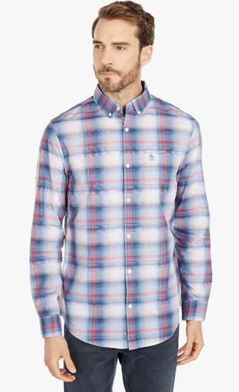Penguin Plaid Veiled Rose Casual Shirt Red