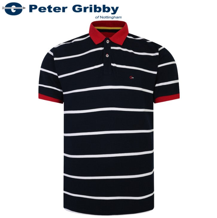 Peter Gribby Stripe Pique Navy Polo Navy