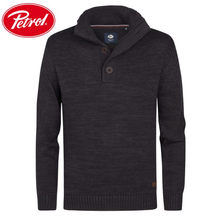 Petrol Logan Quarter Zip Black Knit Black