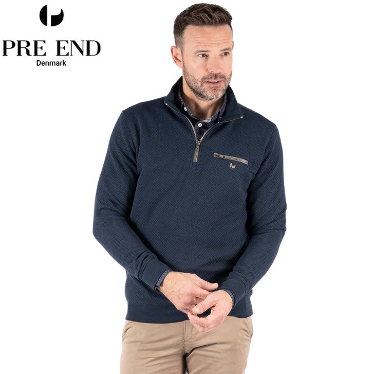 Pre End Alf 1/4 Zip Textured Navy Sweat Navy