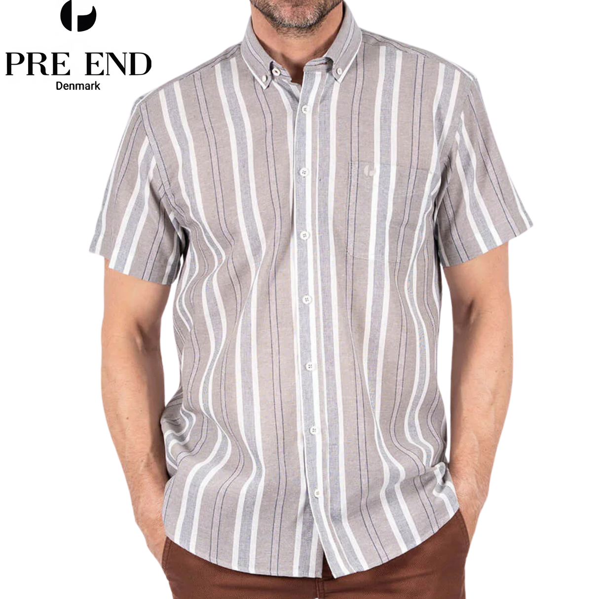 Pre End Ryder Stripe Short Sleeve Shirt Beige