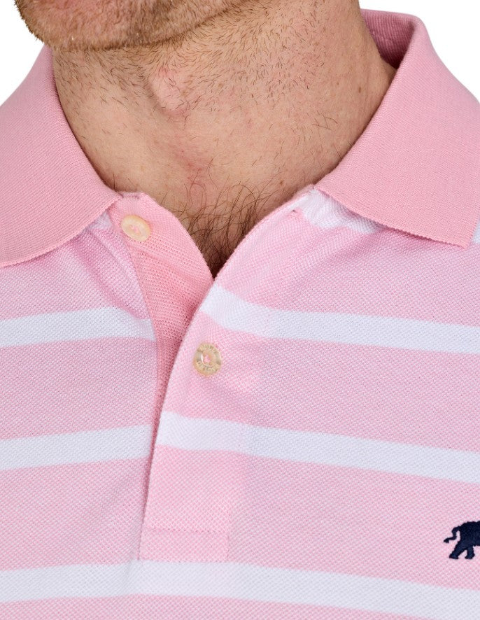 Raging Bull Birdseye Stripe Pique Polo Pink