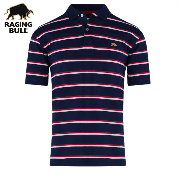 Raging Bull 2 Colour Breton Pique Polo Navy
