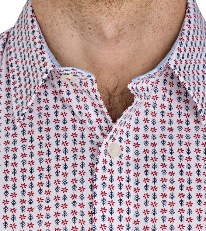 Raging Bull Geo Floral Print Short Shirt Red