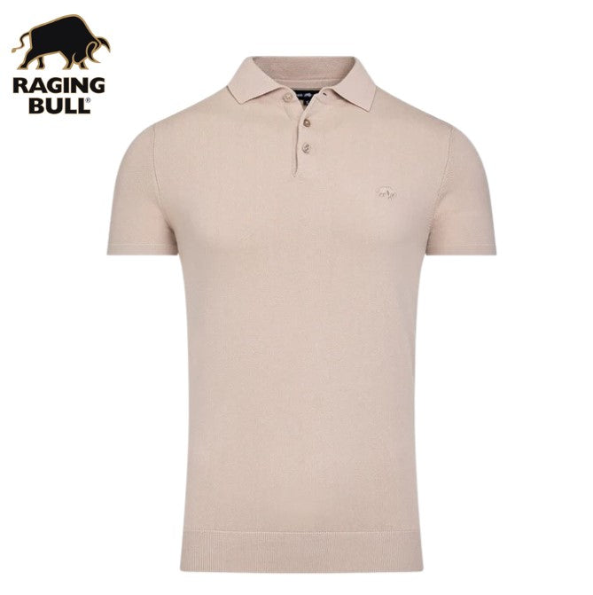 Raging Bull Knitted Stone Polo Shirt Beige
