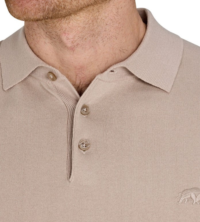Raging Bull Knitted Stone Polo Shirt Beige