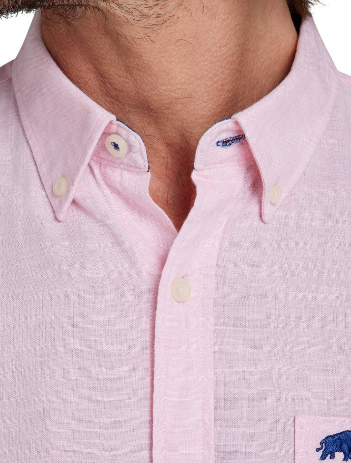 Raging Bull Short Sleeve Linen Shirt Pink
