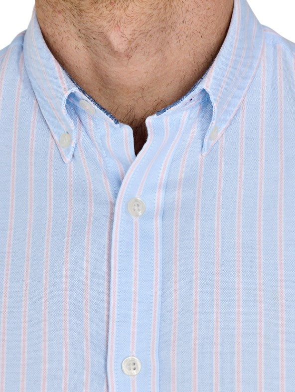 Raging Bull Oxford Stripe Cotton Shirt Blue