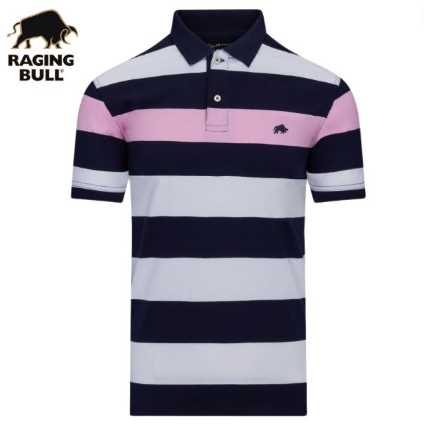 Raging Bull Jersey Contrast Stripe Polo Navy
