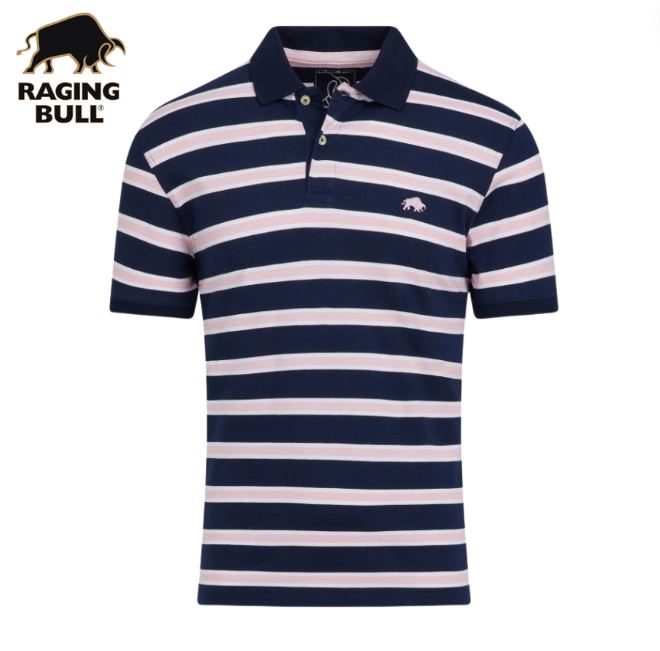 Raging Bull Tram Stripe Pink & Navy Polo Navy