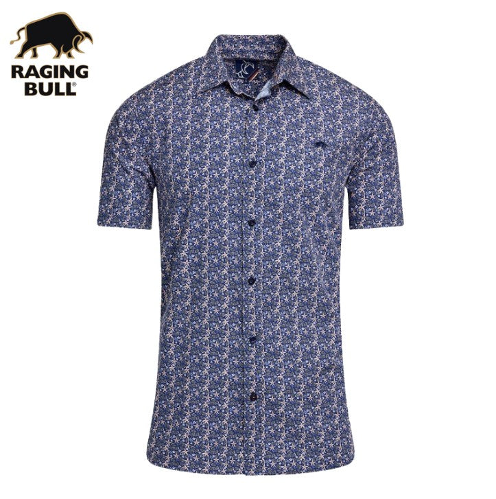 Raging Bull Tropical Palm Print Shirt Navy