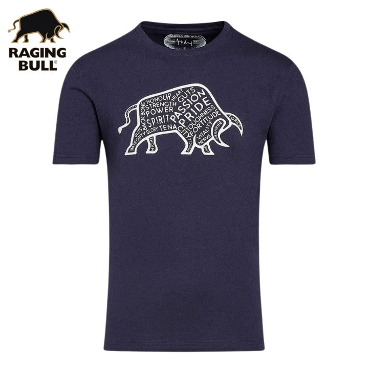 Raging Bull Word Bull Outline T-Shirt Navy