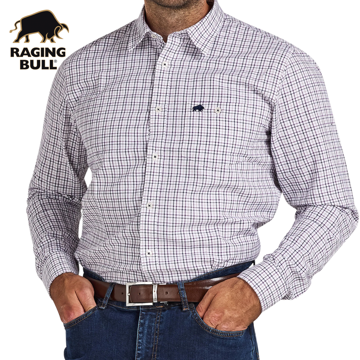 Raging Bull Brushed Twill Check Shirt Purple