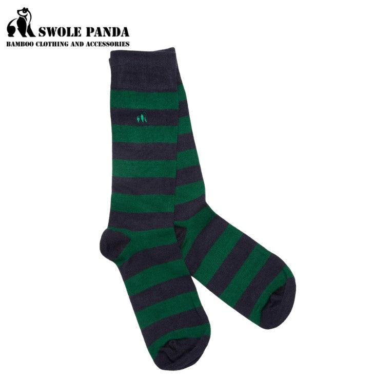 Swole Panda Bamboo Green Stripe Socks Green