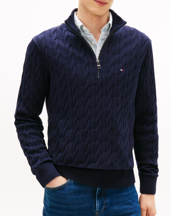 Tommy Hilfiger Cable Knit Half Zip Navy Navy