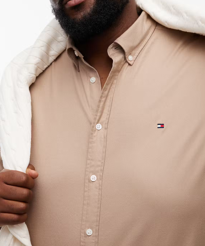 Tommy Hilfiger Solid Flannel Beige Shirt Beige