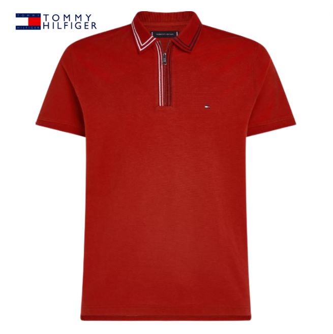 Tommy Hilfiger Placket Zip Red Polo Red