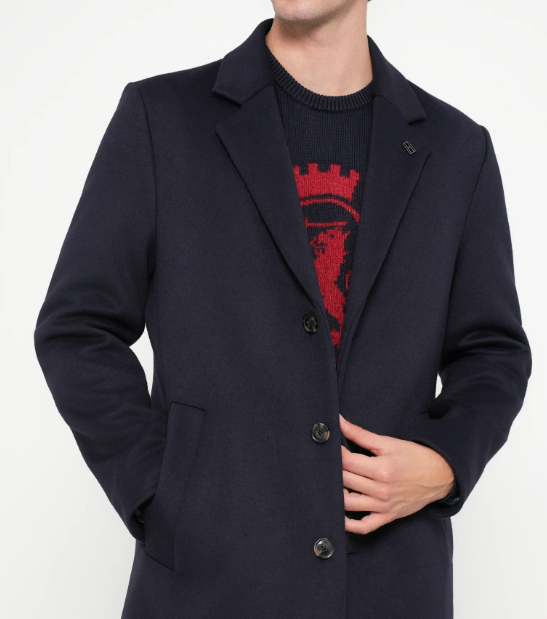 Tommy Hilfiger Wool Mix Button Coat Navy
