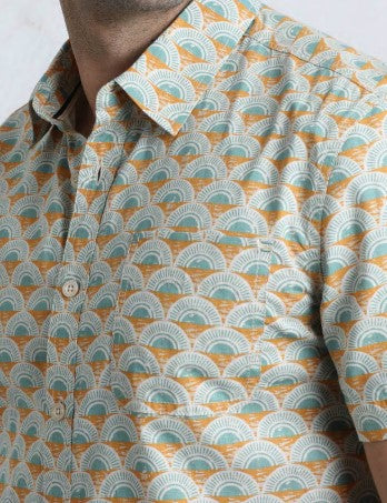Weird Fish Faraway Caramel Print Shirt Green