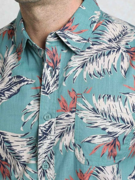 Weird Fish Farway Floral Mineral Shirt Blue