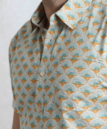 Weird Fish Faraway Caramel Print Shirt Green