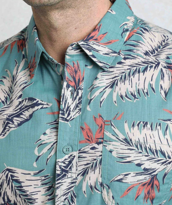 Weird Fish Farway Floral Mineral Shirt Blue