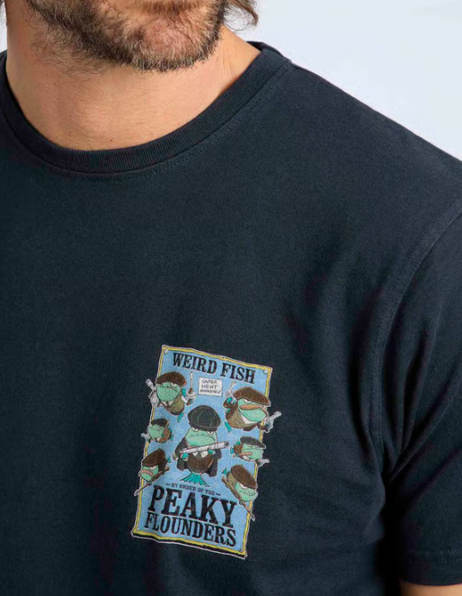 Weird Fish Peaky Flounders Artist Tee Navy