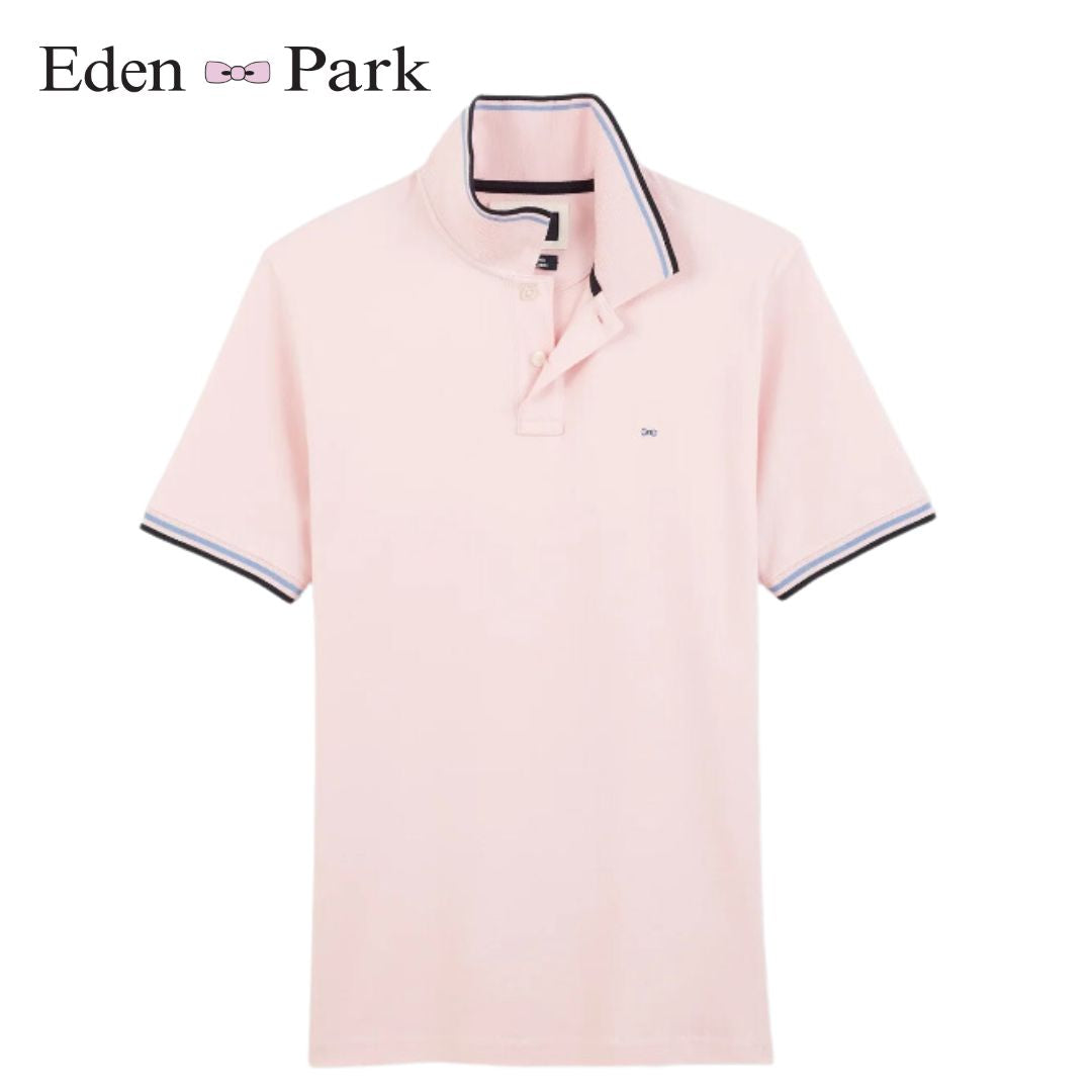 Eden Park Tipped Collar Pink Polo Shirt Pink