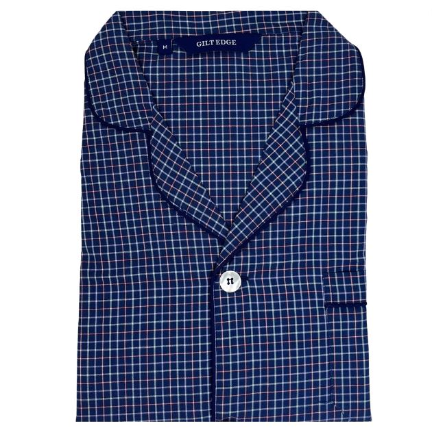 Gilt Edge Poplin Blue Check Pyjama Set Blue