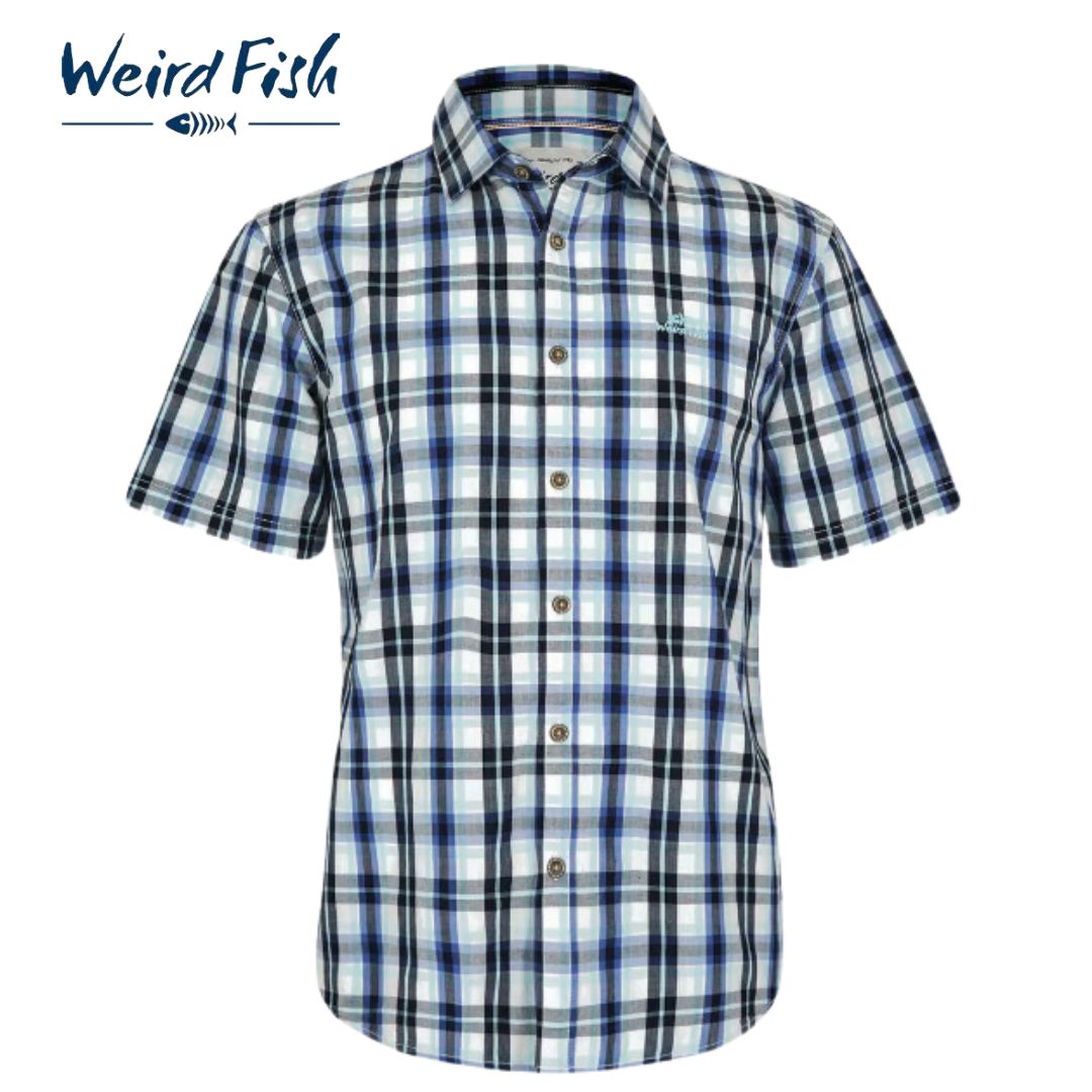 Weird Fish Sky Blue Check Shirt Blue