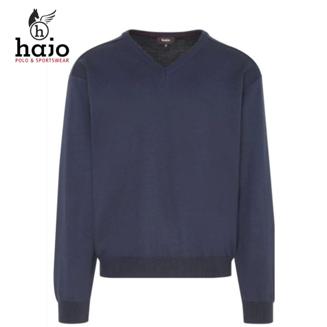 Hajo Merino Wool Navy V-Neck Jumper Navy