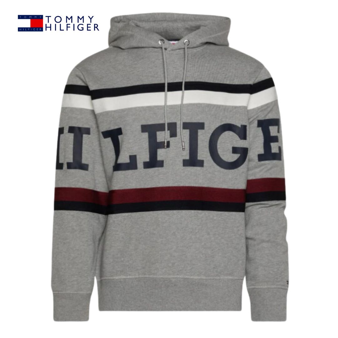 Tommy Hilfiger Global Stripe Grey Hoody Light Grey