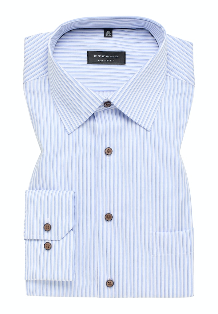 Eterna Sky Blue & White Stripe Shirt Blue