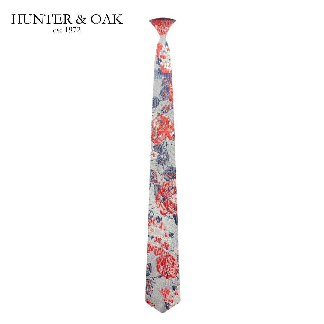 Hunter & Oak X-Long Silver & Red Floral Silver
