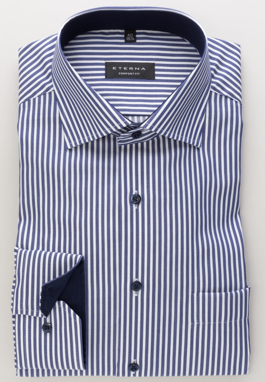 Eterna X-Tall Navy Stripe Shirt Navy