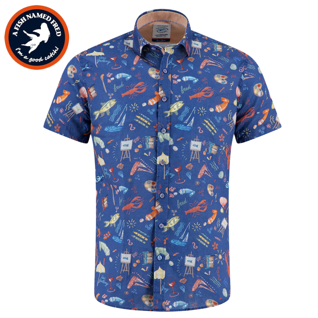 A Fish Named Fred Art Doodle S/S Shirt Blue