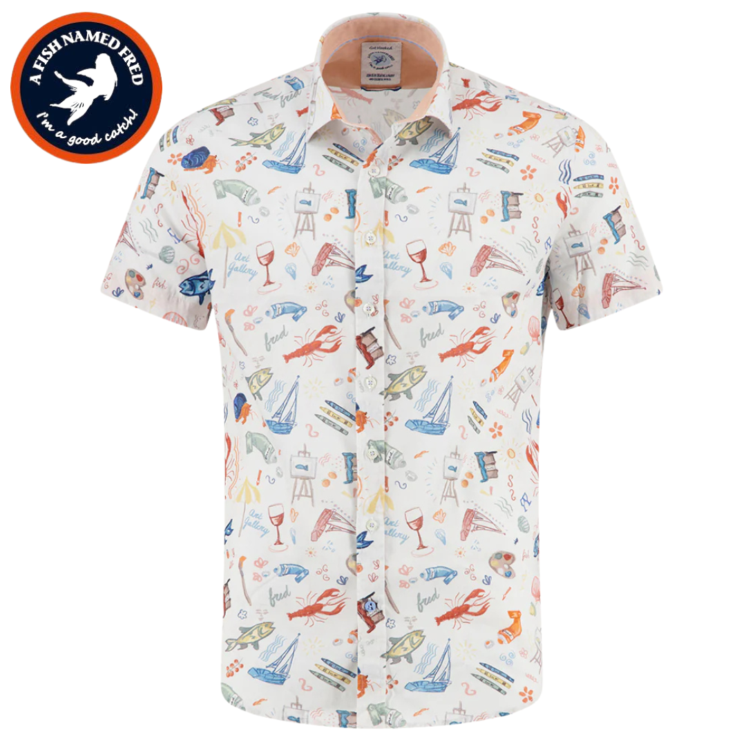 A Fish Named Fred Doodle Art S/S Shirt White