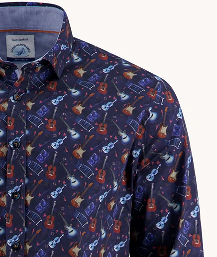 A Fish Named Fred Guitar Print Shirt Navy