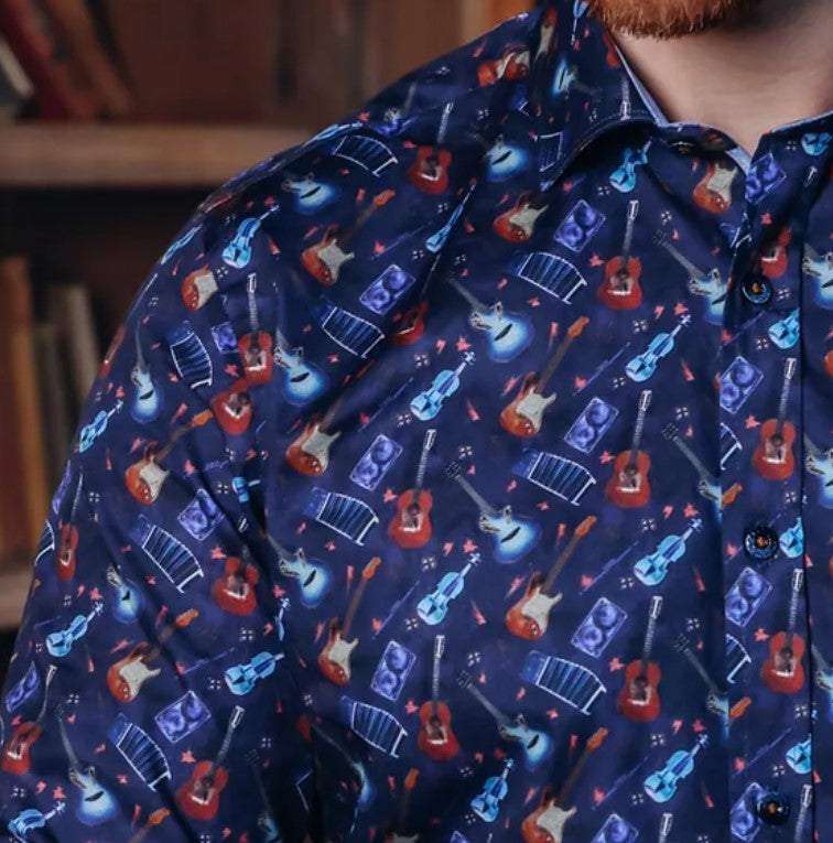 A Fish Named Fred Guitar Print Shirt Navy