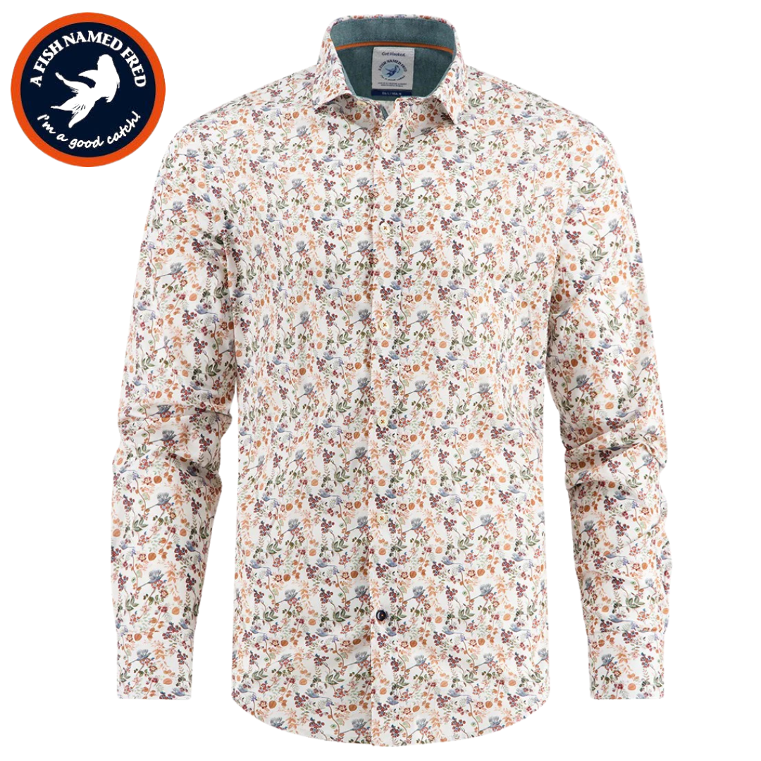 A Fish Named Fred Phesant Print Shirt Beige