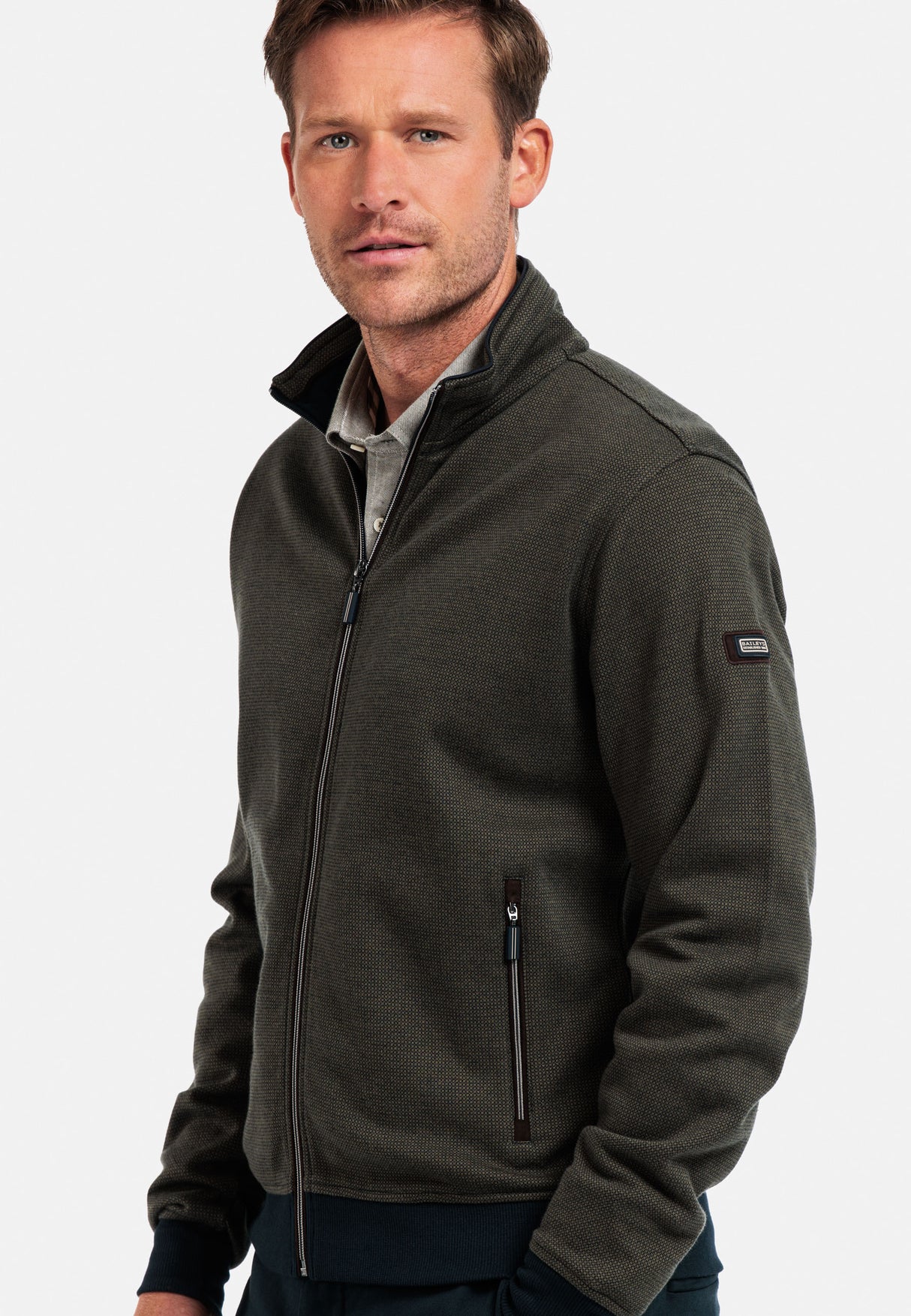 Baileys Textured Full Zip Green Sweater Green