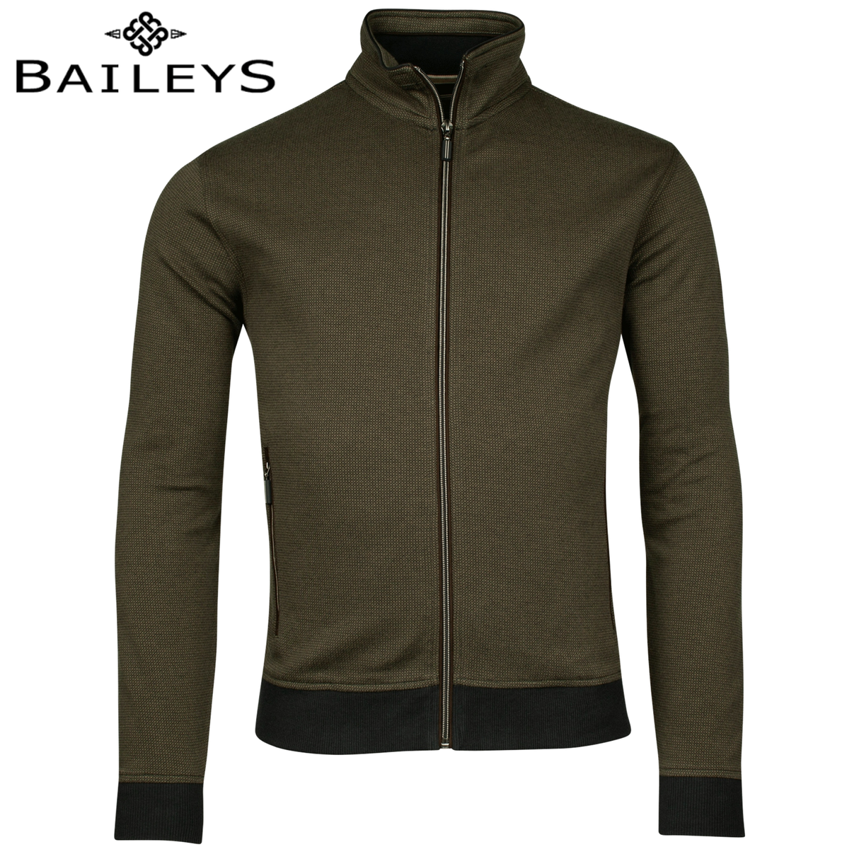 Baileys Textured Full Zip Green Sweater Green