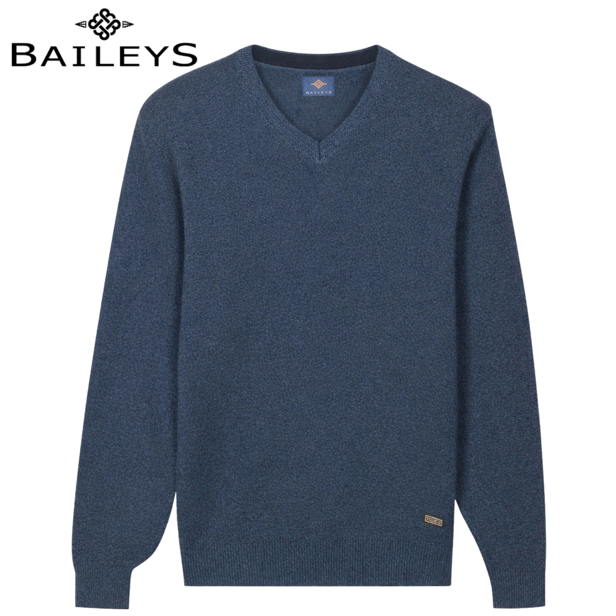Baileys Textured Navy V-Neck Cotton Knit Navy