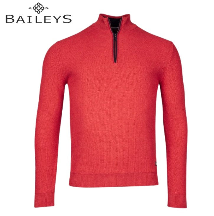 Baileys Quarter Zip Ribbed Knit Sweater Red
