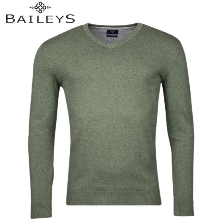 Baileys Classic Cotton Green V-Neck Knit Green